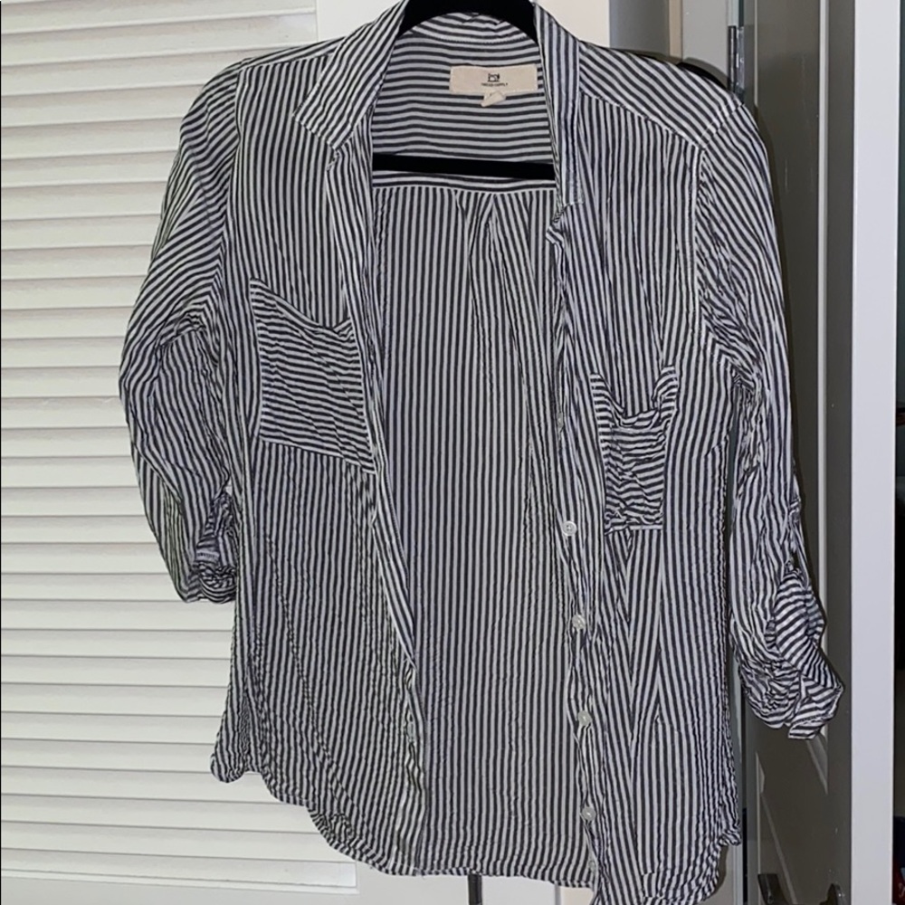 Grey and white striped button down
